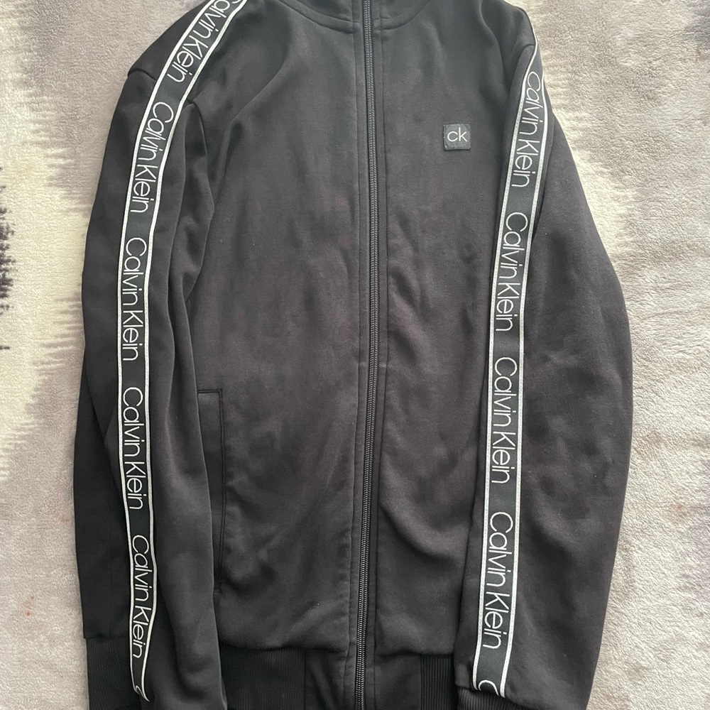 Calvin Klein Mens Size Small Black Long Sleeve Graphic Full Zip Up Jacket